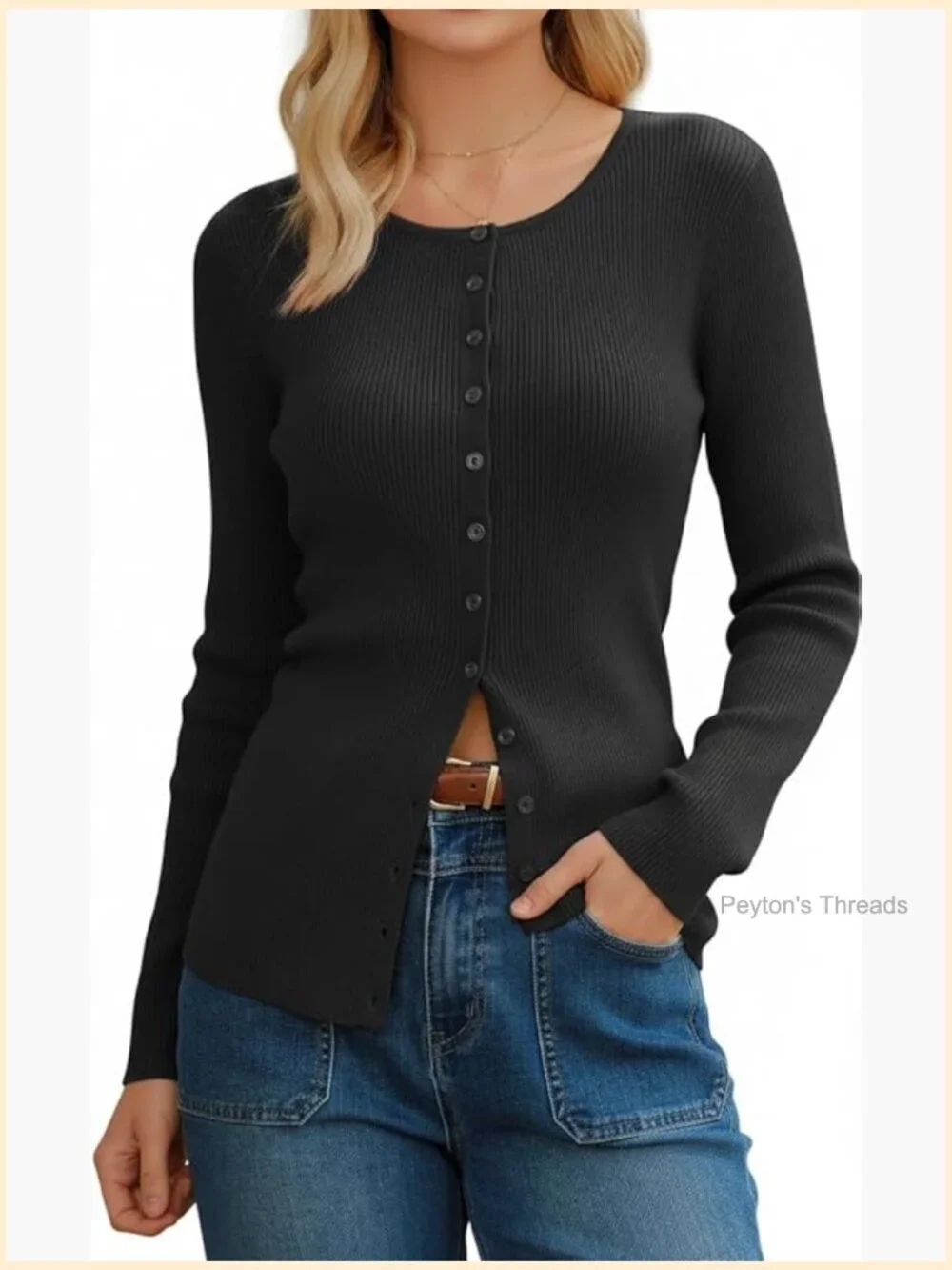 Wool Blend Button Up Cardigan Business Casual Top Slim Fit